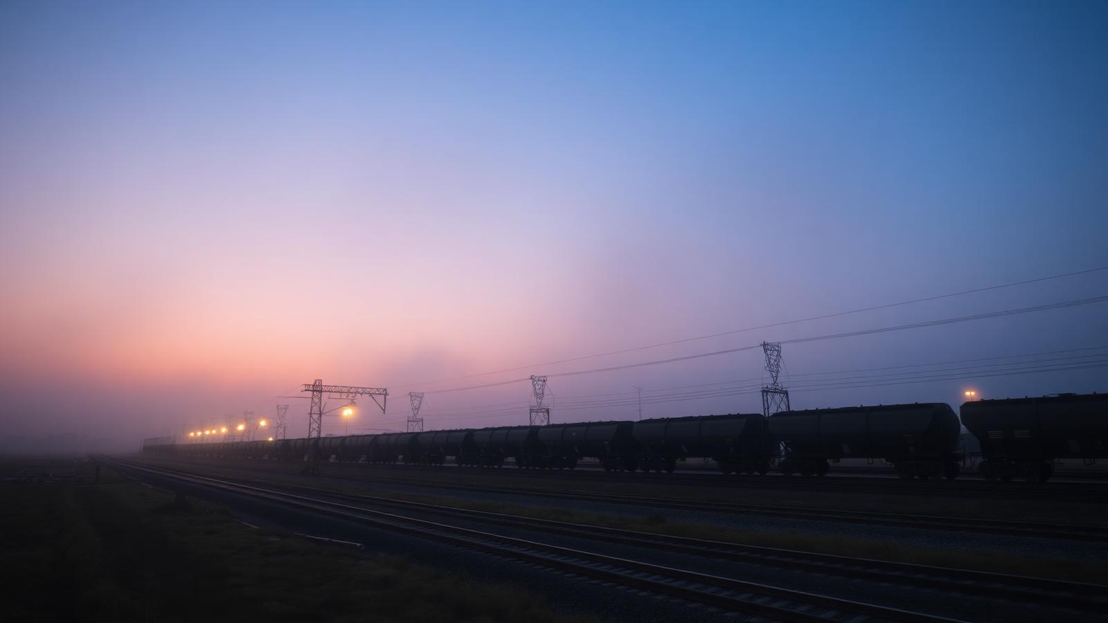Freight train at dawn